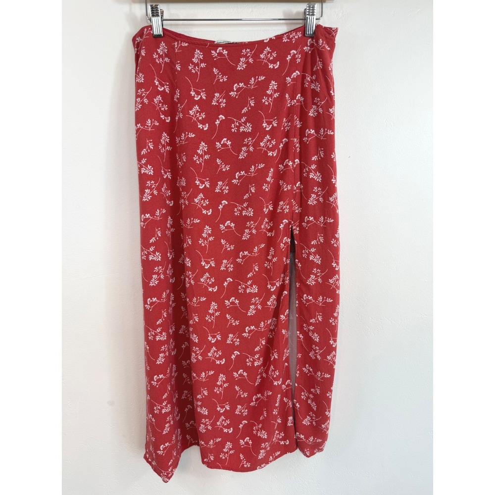 Abercrombie & Fitch Floral Midi Skirt Red Slit Cottagecore Boho Feminine M